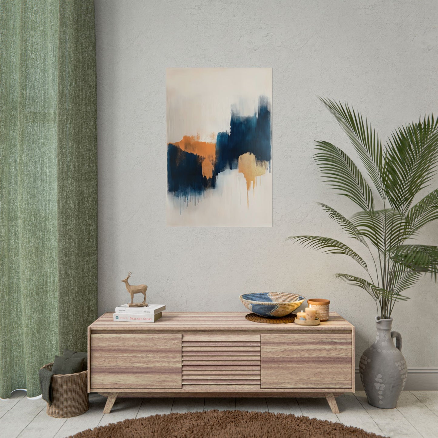 Modern Abstract Wall Art Poster – Bold Blue & Warm Earth Tones (20013)