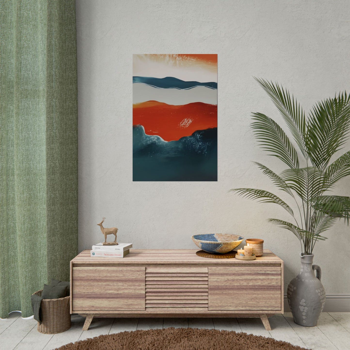 Minimalist Abstract Landscape Poster – Bold Orange & Deep Blue (20011)