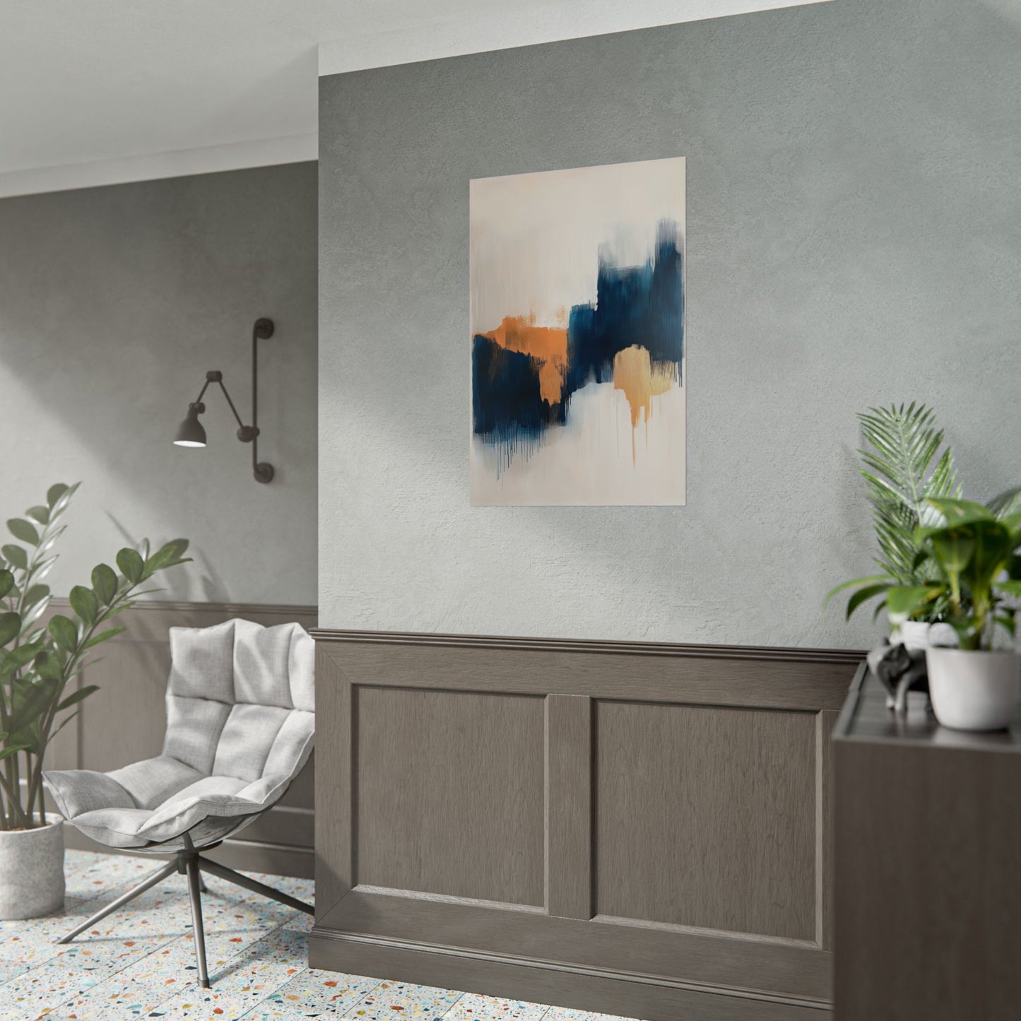 Modern Abstract Wall Art Poster – Bold Blue & Warm Earth Tones (20013)