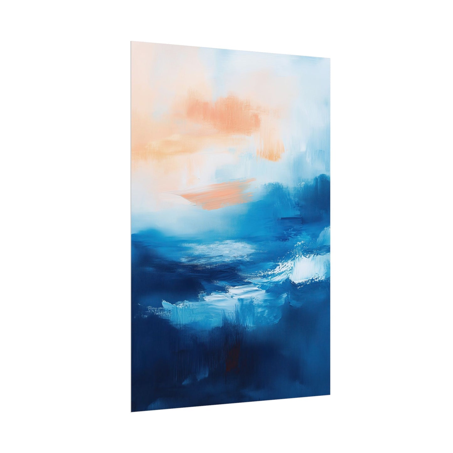 Serene Summer Waves: Dynamic Abstract Artwork in Blue and Sunset Orange (20017)