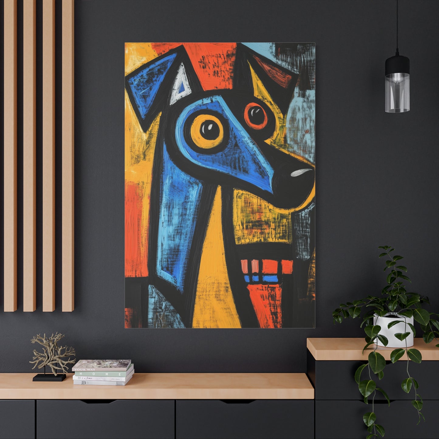 Pablo Picasso-Inspired Cubist Dog Canvas – Bold Abstract Geometric Art