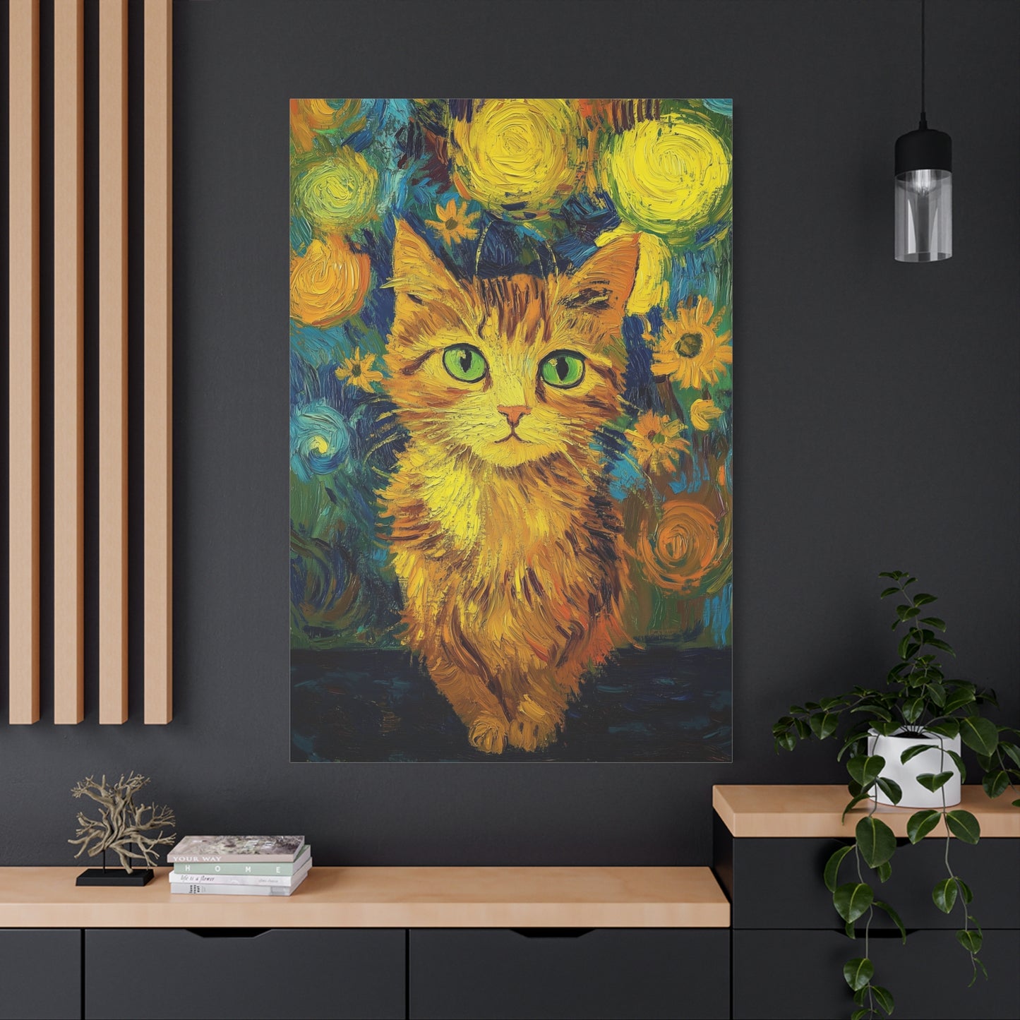 Van Gogh-Inspired Cat Portrait Canvas – Vibrant Impressionist Feline Art