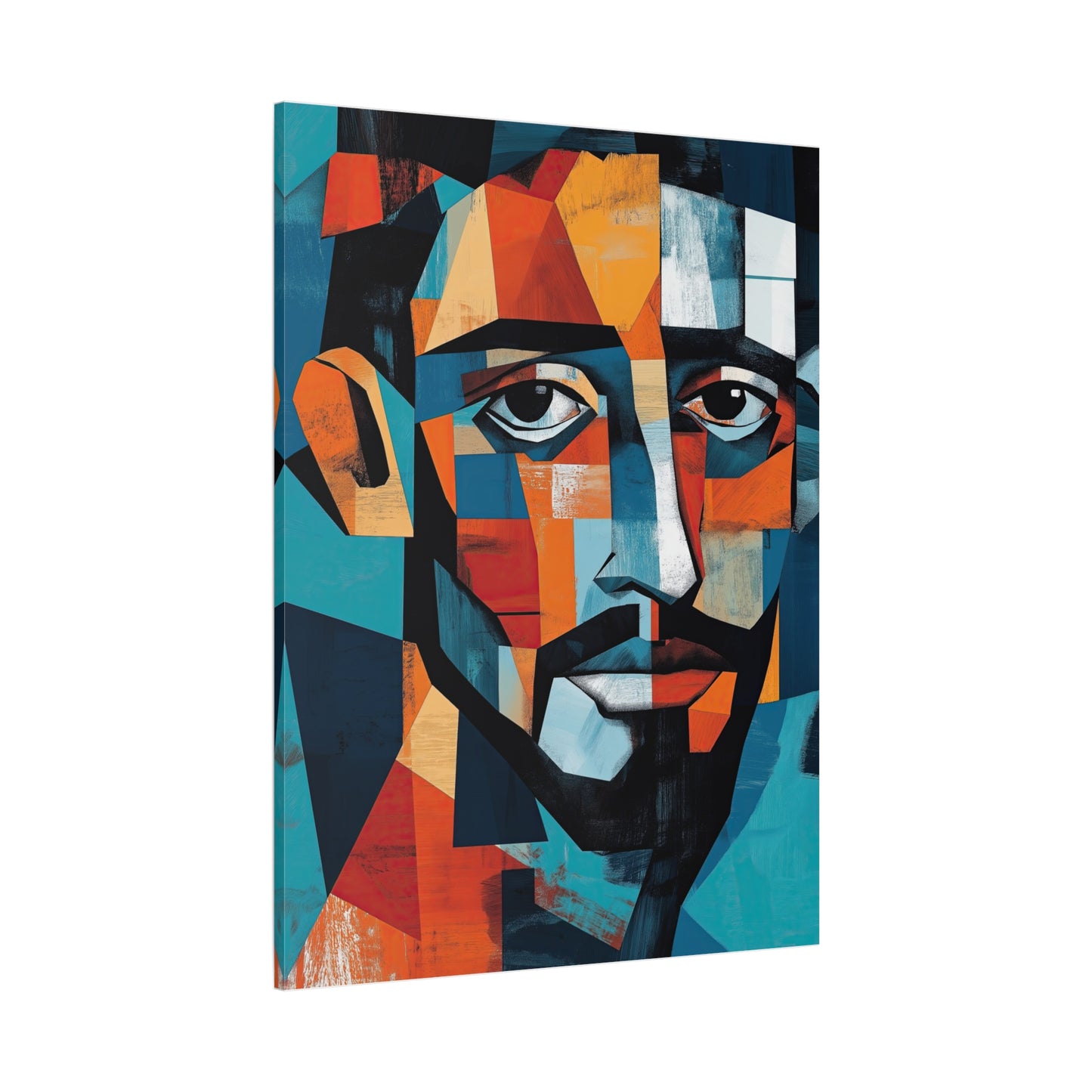 Picasso-Inspired Cubist Portrait Canvas – Geometric Abstract Wall Art in Blue & Orange