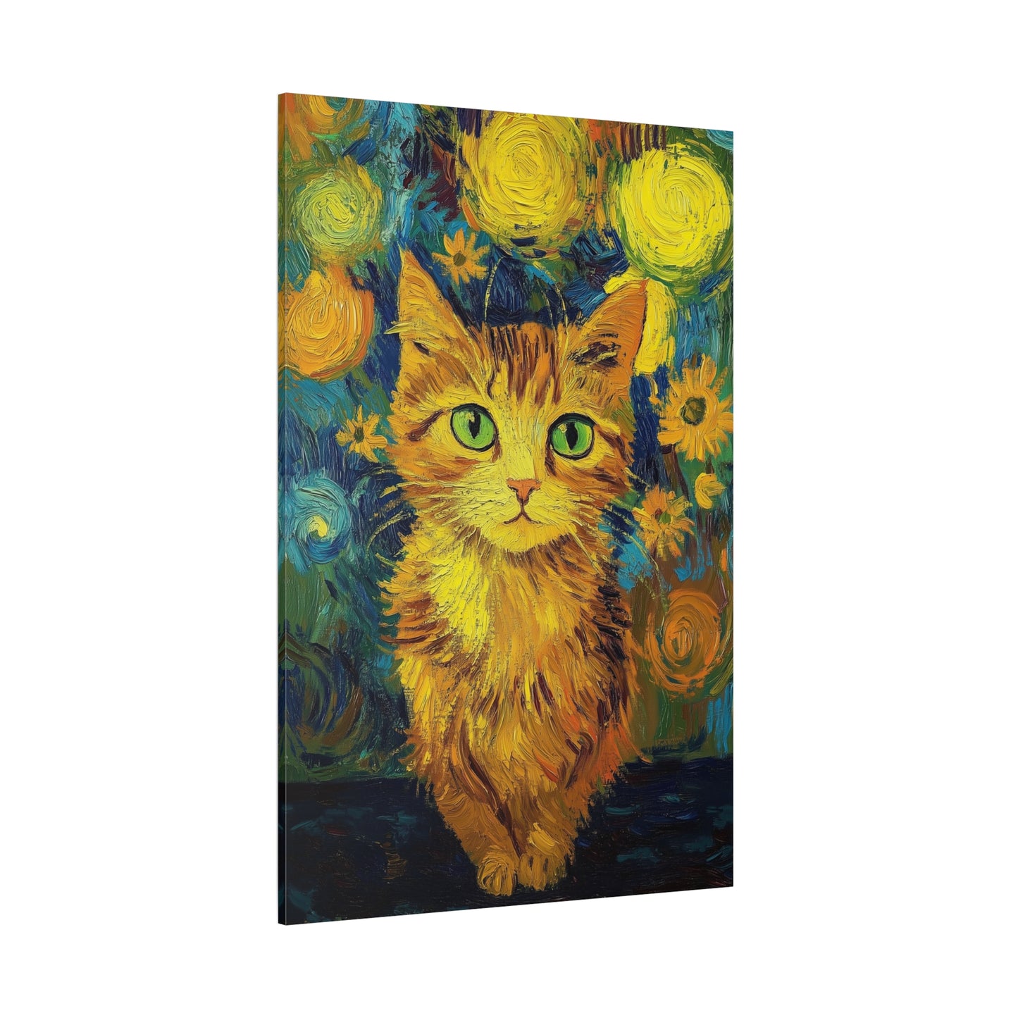 Van Gogh-Inspired Cat Portrait Canvas – Vibrant Impressionist Feline Art
