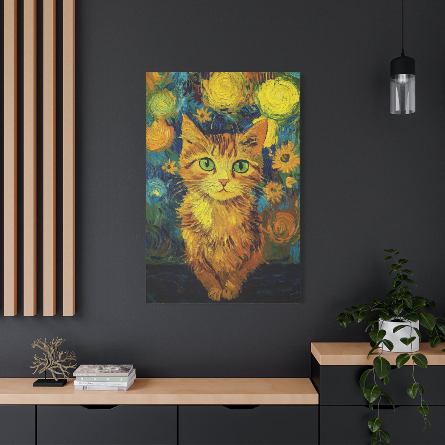 Van Gogh-Inspired Cat Portrait Canvas – Vibrant Impressionist Feline Art
