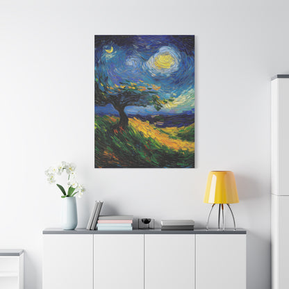 Van Gogh-Inspired Starry Night Landscape – Textured Impressionist Canvas Print