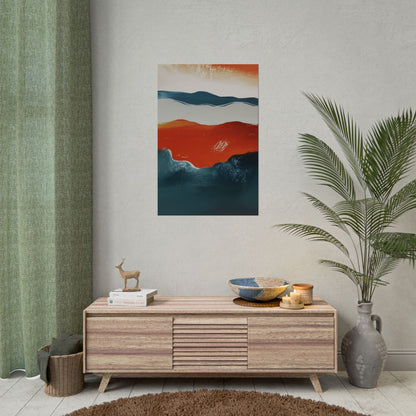 Minimalist Abstract Landscape Poster – Bold Orange & Deep Blue (20011)