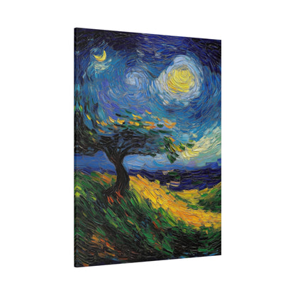 Van Gogh-Inspired Starry Night Landscape – Textured Impressionist Canvas Print