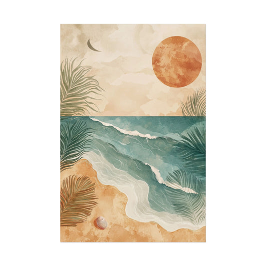 Boho Beach Wall Art Print – Serene Coastal Sunset Poster (20009)