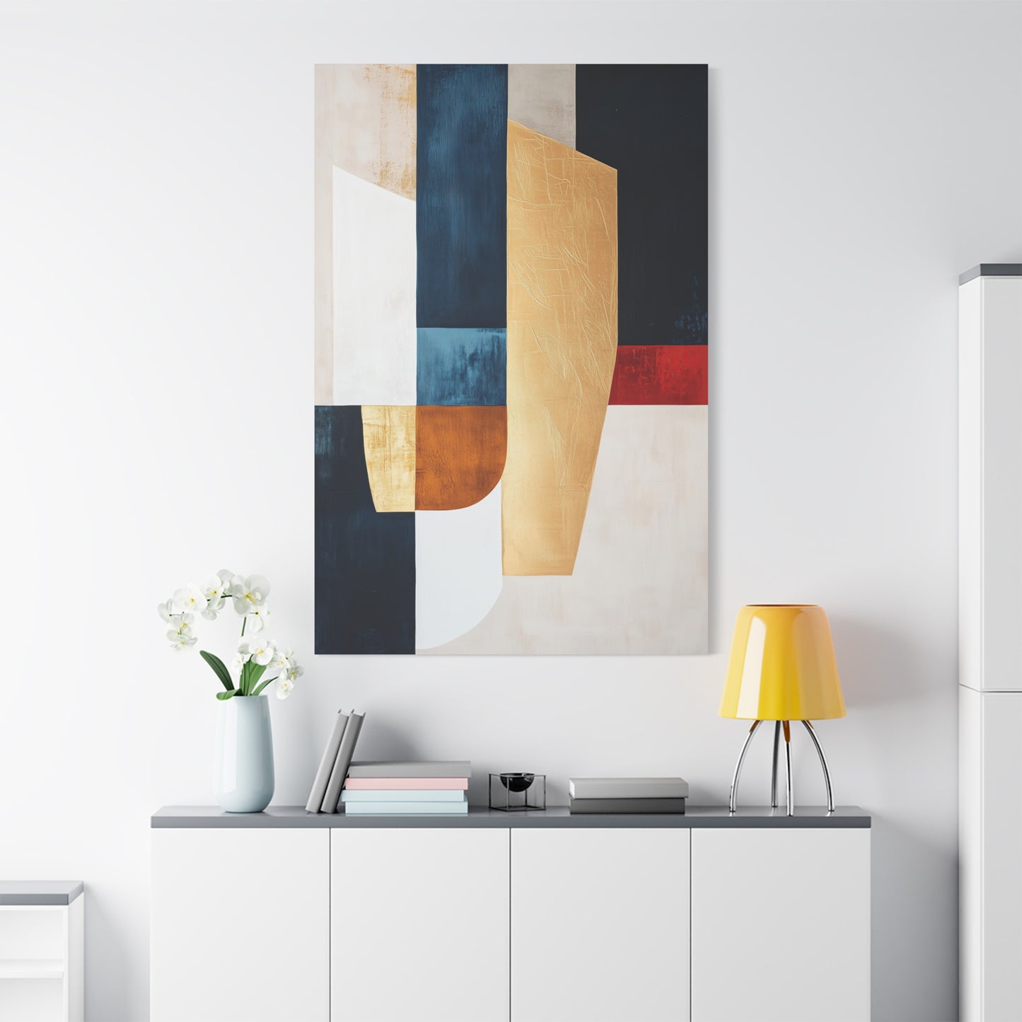 Modern Geometric Abstract Canvas – Elegant Gold, Navy & White Art