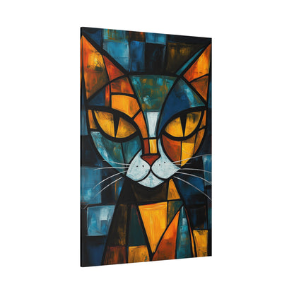 Picasso-Inspired Painting - Cubist Cat Portrait Canvas in Bold Colors (2001)
