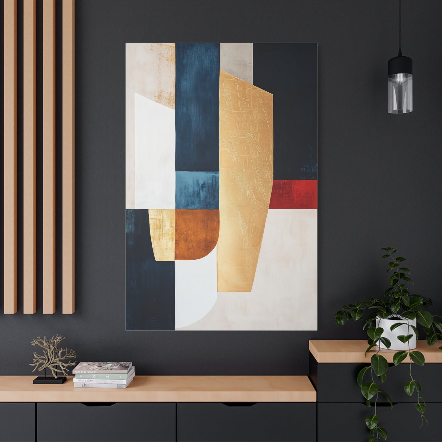 Modern Geometric Abstract Canvas – Elegant Gold, Navy & White Art