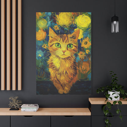 Van Gogh-Inspired Cat Portrait Canvas – Vibrant Impressionist Feline Art